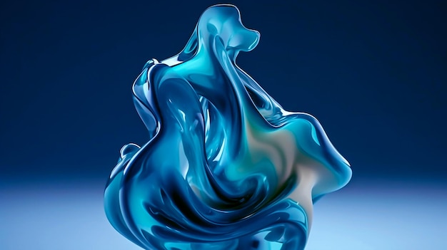 Płynna rzeźba z niebieskiego szkła z niebieskim tłem