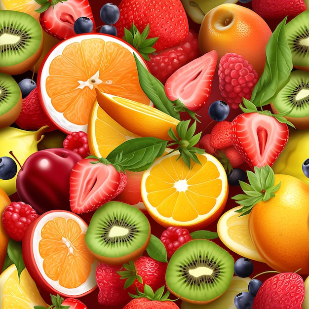 Płynny wzór letnich marzycielskich owoców, dekoracyjnych, oszałamiających, ze świeżymi, soczystymi, innowacyjnymi