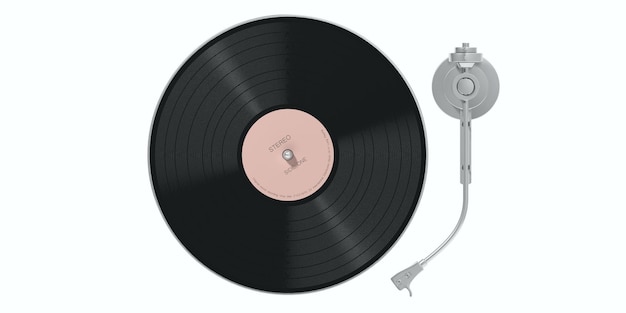 Płyta winylowa odtwarzacz LP na białym tle wycięcie na białym tle widok z góry ilustracja 3d