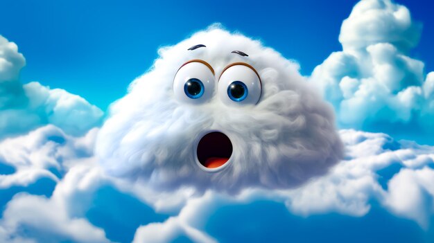 Zdjęcie płytka biała chmura z oczami i zaskoczonym wyrazem twarzy.