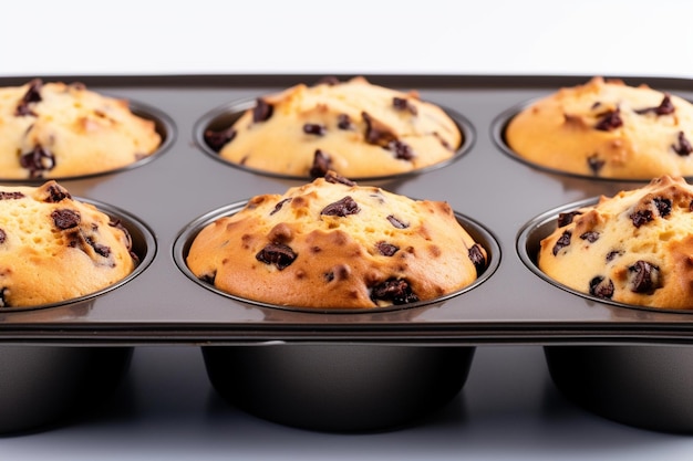 Płytka na muffiny wypełniona muffinami i czekoladami