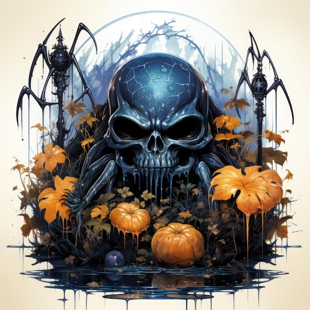 Płytka pająka dyni Halloween ilustracja dzieło sztuki przerażające horror izolowany tatuaż przerażający fantasy kreskówka