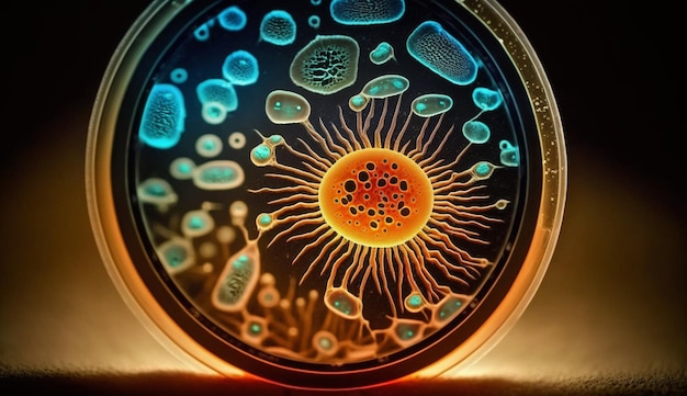 Płytka Petri z mikrobami Generatywny ilustrator AI