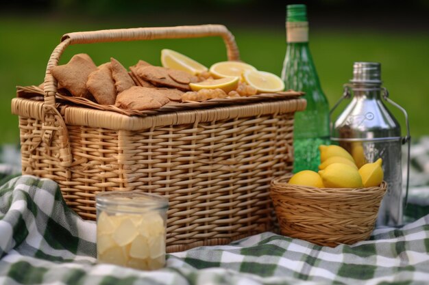 Płytka piknikowa z owocami i kanapkami z imbiru i generatywnego ai