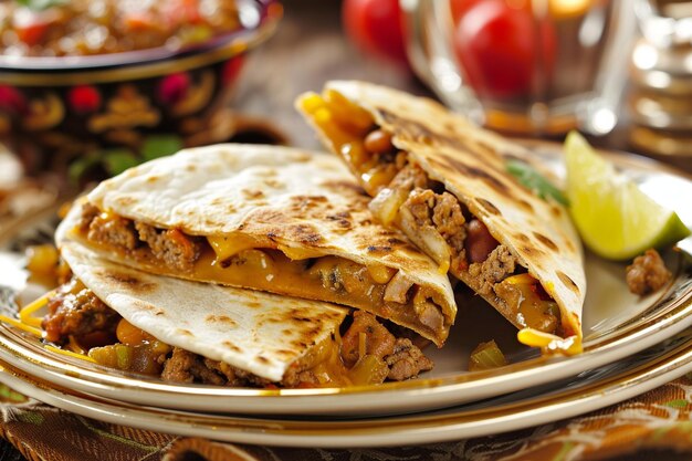 Płytka quesadillas z miską chili na boku