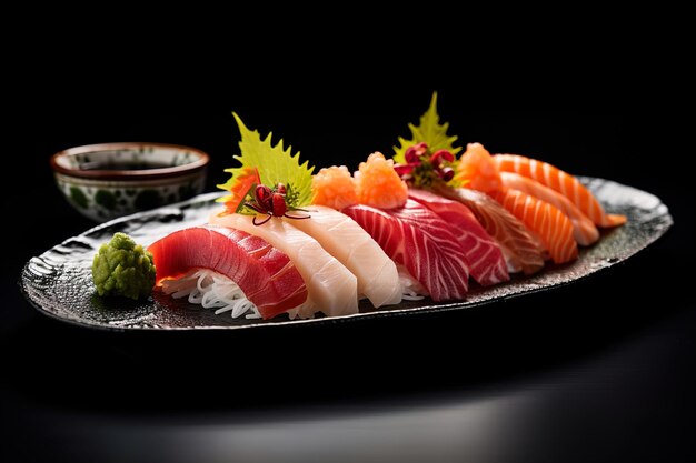 Płytka sushi z różnorodnymi nigiri sashimi i rolkami Generative Ai