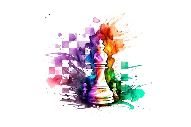 Zdjęcie płytka szachowa narysowana akwarelami izolowana na białym tle generacja ai