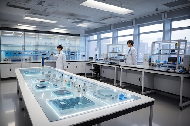 Zdjęcie płytka w środowisku laboratoryjnym wysokiej technologii dla produktu naukowego