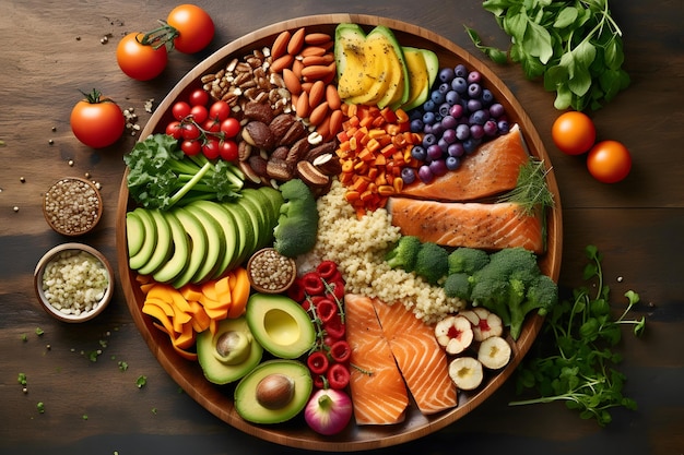 Płytka z kolorowymi warzywami i zdrowymi tłuszczami