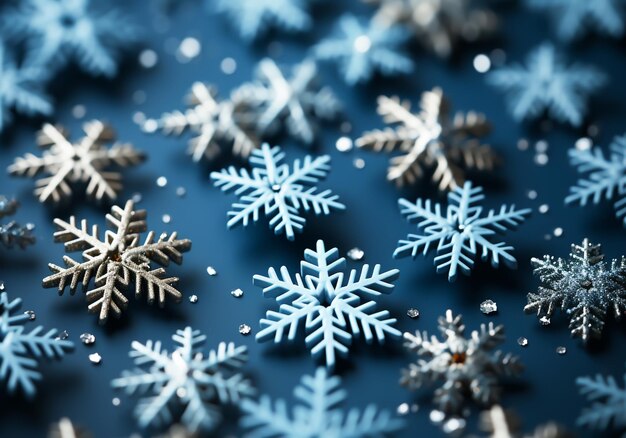 Zdjęcie płytki śniegu na niebieskim tle generowane przez sztuczną inteligencję