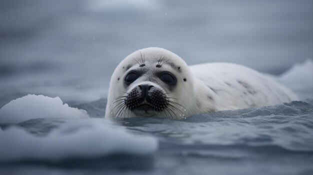 Zdjęcie pływająca w wodzie foka z napisem seal na przodzie.