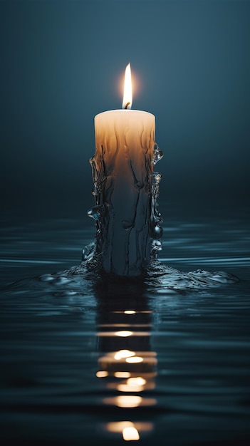 Pływająca zapalona świeca na wodzie