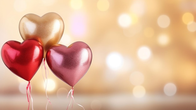 Pływające balony serca z niewyraźnym tłem Bokeh Tło urodziny i walentynki