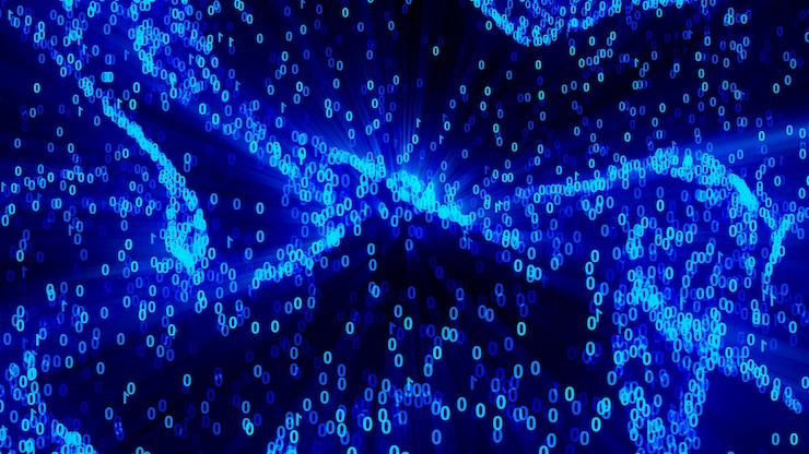 Zdjęcie pływające pod numerami 0 i 1 wygenerowane komputerowo abstrakcyjne tło technologii cyfrowej 3d tło renderowania