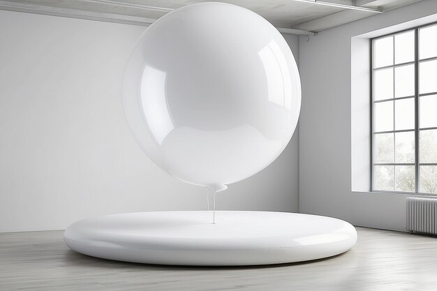Pływający projekt oazy sztuki z responsywnymi wyświetlaczami w pomieszczeniu wypełnionym balonami
