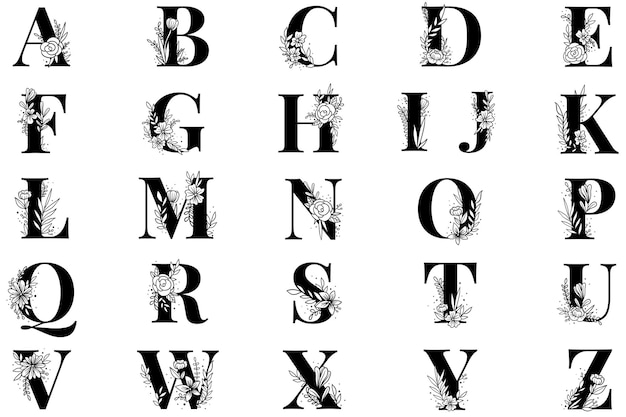Png alfabetu floral czcionka typografia se