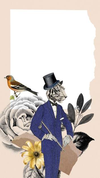 PNG collage tapeta tło vintage ilustracja ramka zwierzęca png naklejka vintage collage drukowalny wycinek z albumów i planera cyfrowego