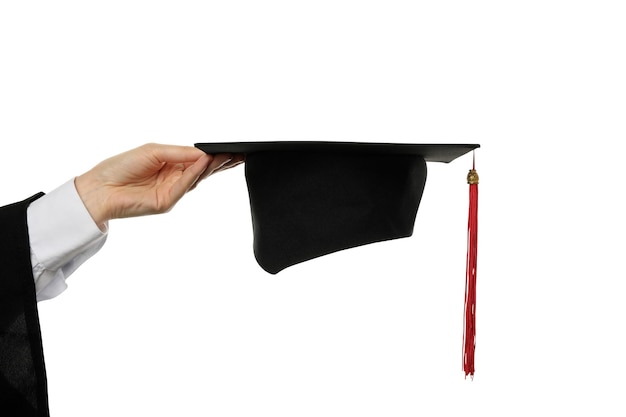 Zdjęcie png graduation cap w rękach izolowany na białym tle
