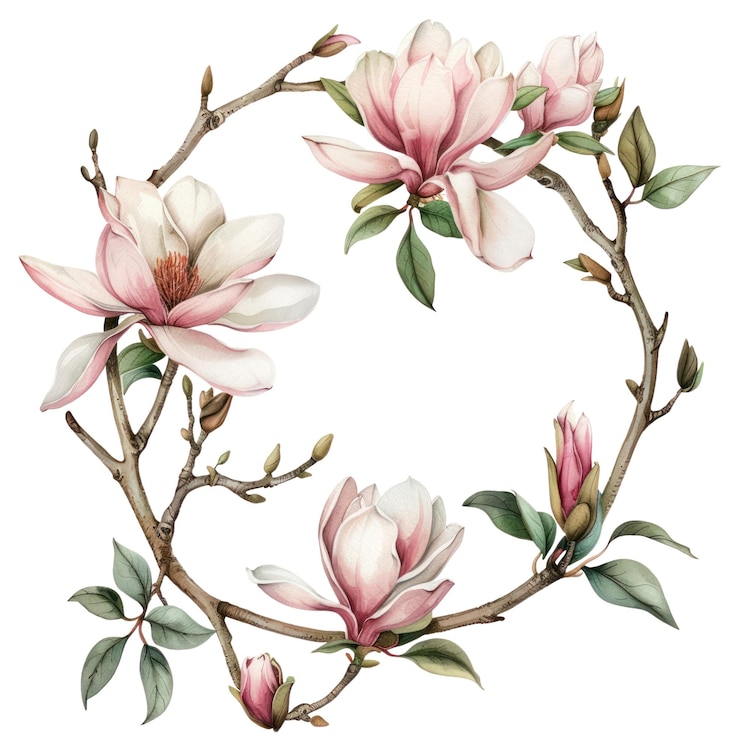 Zdjęcie png magnolia ramka sztuki kwiat wzór