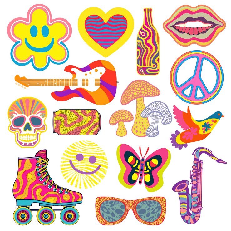 Zdjęcie png retro groovy element zestaw przezroczyste tło