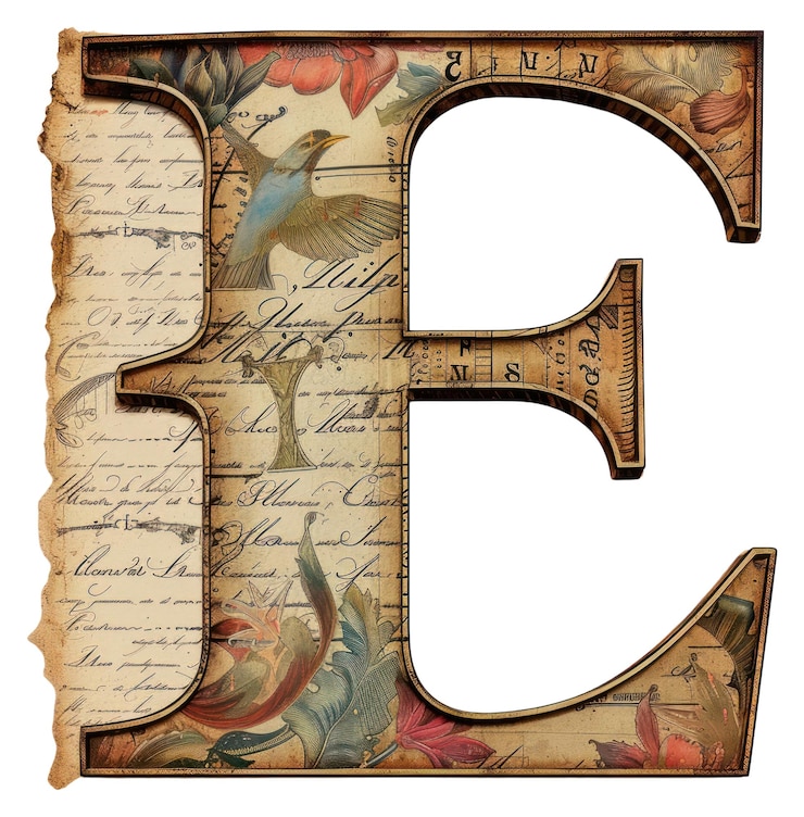 Zdjęcie png vintage alphabet e litery tekst papierowy