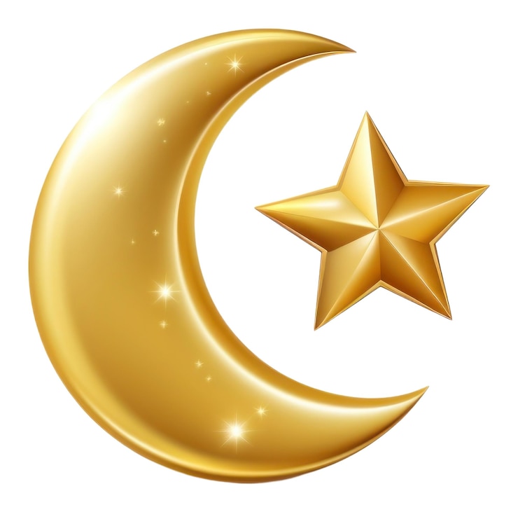 Zdjęcie png złoty księżyc z gwiazdą noc białego tła astronomia