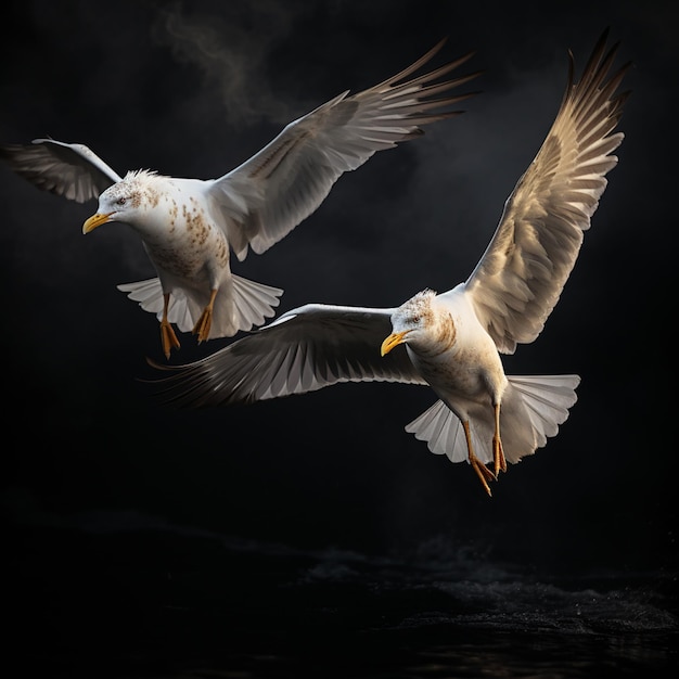 po ciemnym niebie latają razem dwa ptaki generatywnej AI