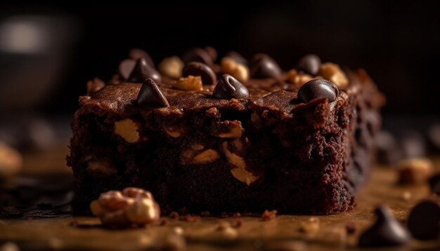 Pobłażliwy domowy stos kawałków brownie z ciemnej czekolady generowany przez sztuczną inteligencję