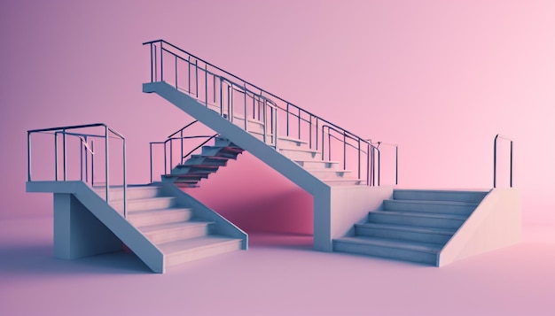 Pobudź wyobraźnię Renderowanie 3D różowych stopni schodów Abstrakcyjne tło w pastelowych kolorach A Fa