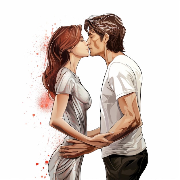 Zdjęcie pocałuj kobietę i mężczyznę 2d ilustracja kreskówka na białym tle
