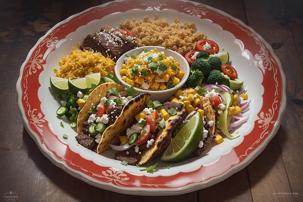 Zdjęcie pochopnie zrobione meksykańskie burrito z wołowiną na rustykalnym drewnianym talerzu taco meksykańskie tacos z mięsem wołowym, kukurydzą i salsą kuchnia meksykańska