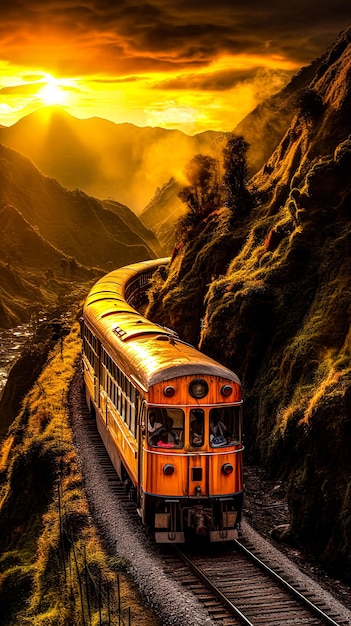 pociąg jadący po torach kolejowych obok bujnego zielonego wzgórza