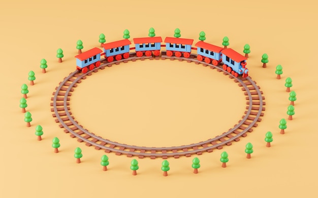 Pociąg kursuje na okrągłym torze kolejowym renderowania 3d