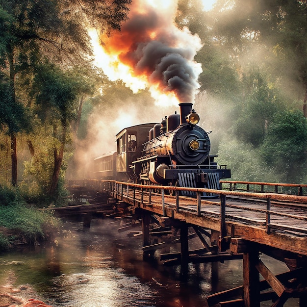 Zdjęcie pociąg strumieniowy na starożytnej lokomotywie kolejowej