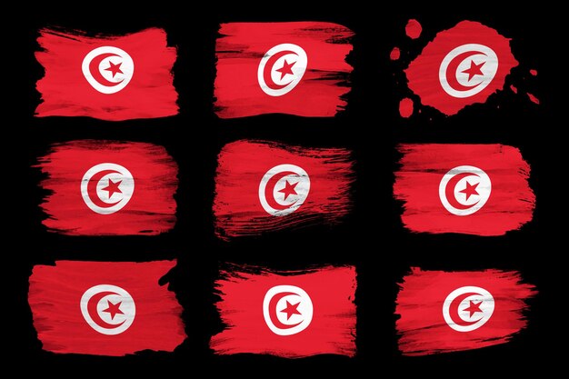 Pociągnięcia Pędzlem Flagi Tunezji, Flaga Narodowa Na Czarnym Tle