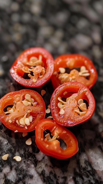 Pocięte czerwone gorące papryki chilli z nasionami