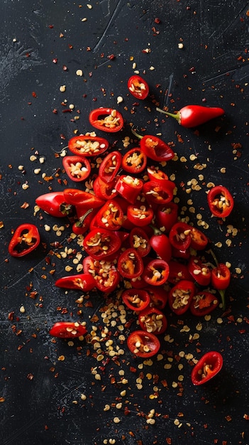 Pocięte czerwone gorące papryki chilli z nasionami