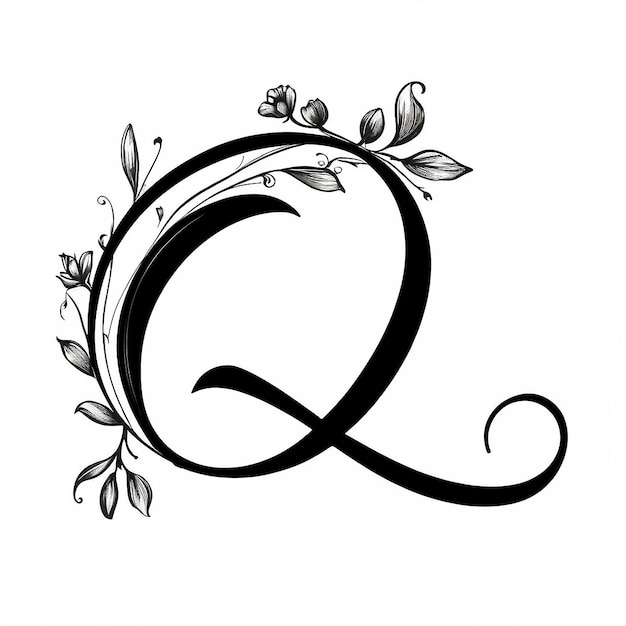 Zdjęcie początkowa litera q kwiatowy ręcznie narysowany botaniczny boho ikona logo projekt wektorowy ilustracja symbol