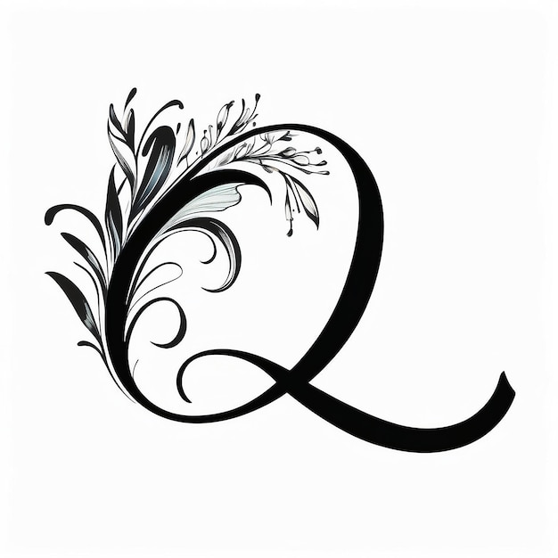 Zdjęcie początkowa litera q kwiatowy ręcznie narysowany botaniczny boho ikona logo projekt wektorowy ilustracja symbol