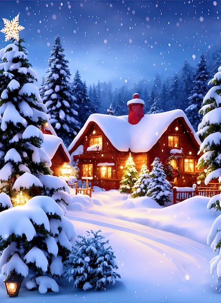 Pocztówka z zimowym krajobrazem bożonarodzeniowym