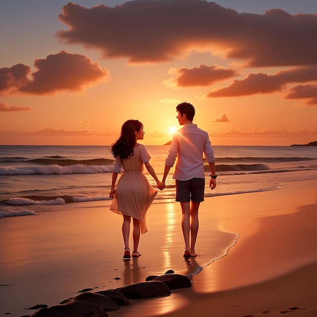 Poczuj piękno miłości na plaży podczas romantycznego spaceru o zachodzie słońca