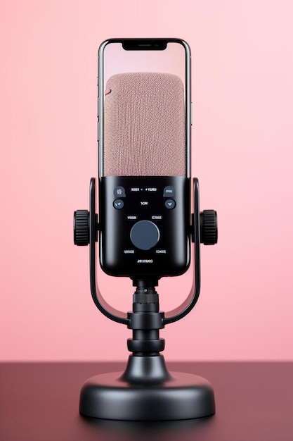 Podcast tło ekran smartfona mobilnego z aplikacją podcast dźwięk słuchawki dźwięk głos