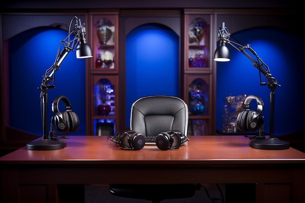 Zdjęcie podcasters_desk_with_microphone_headphones_and_soundp_124_block_1_0jpg