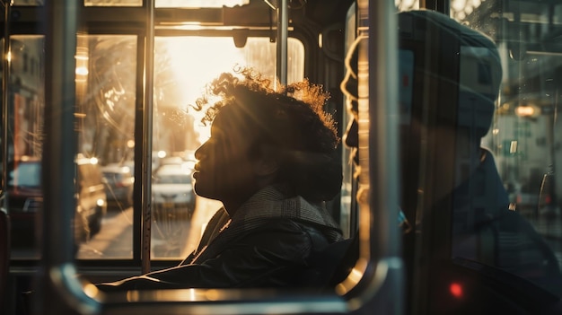 Podczas gdy autobus szumiał wzdłuż miejskiego krajobrazu różnorodna para zaangażowana w animowaną rozmowę ich twarze oświetlone przez poranne światło filtrujące się przez okna
