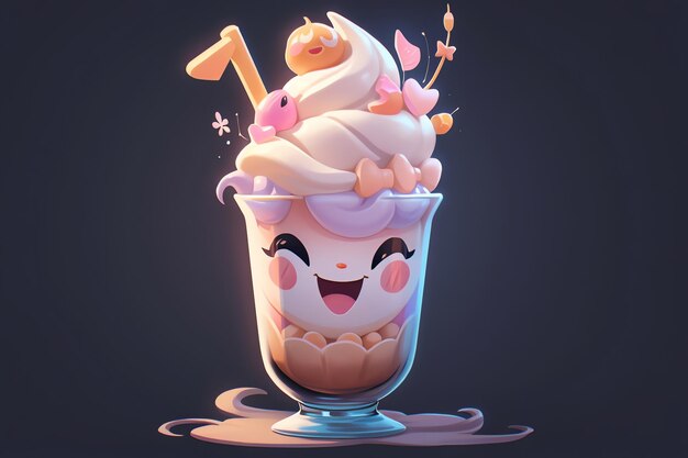 Podekscytowana słodka twarz ilustracji cyfrowej sztuki milkshake