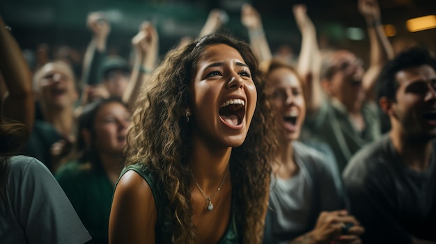 Podekscytowani fani sportu świętują zwycięstwo ulubionej drużyny piłkarskiej.