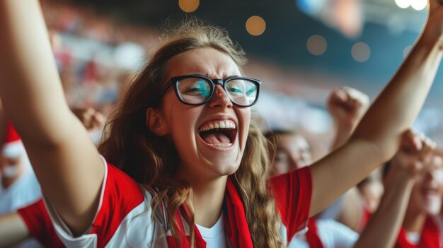 Zdjęcie podekscytowany fan piłki nożnej świętuje bramkę na stadionie