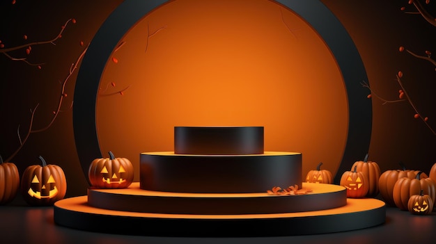 Podium 3D do wyświetlania produktu dla brandingu produktu z tłem tematycznym Pumpkin Halloween