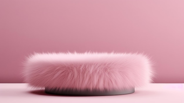 Podium abstrakcyjnego, minimalistycznego produktu z różowego futra.