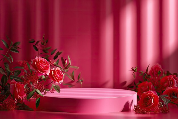 Podium dla produktów prezentacyjnych na Walentynki różowe i czerwone Generative AI